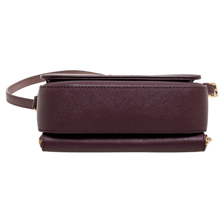 Pre Owned DKNY Dark Burgundy Saffiano Leather Flap Crossbody Bag