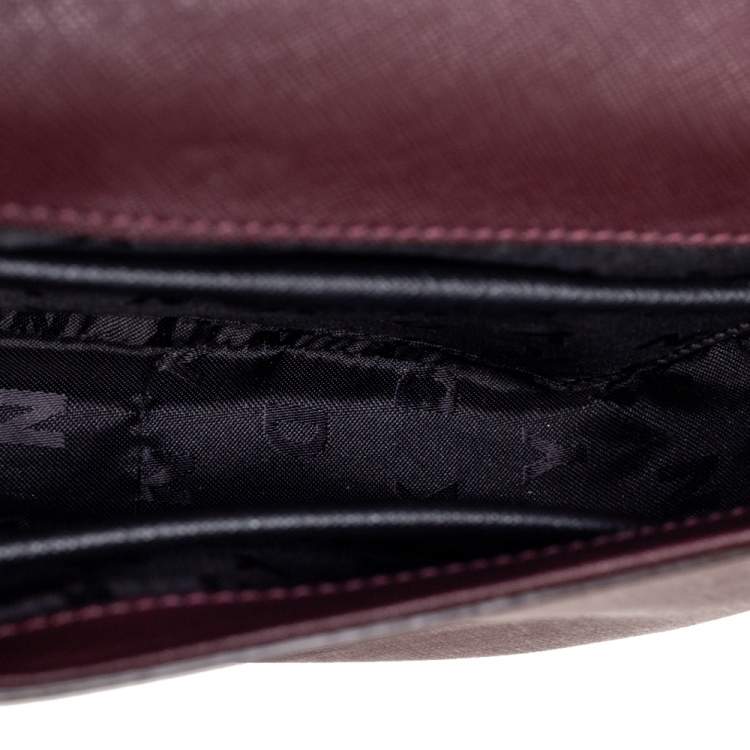 Pre Owned DKNY Dark Burgundy Saffiano Leather Flap Crossbody Bag