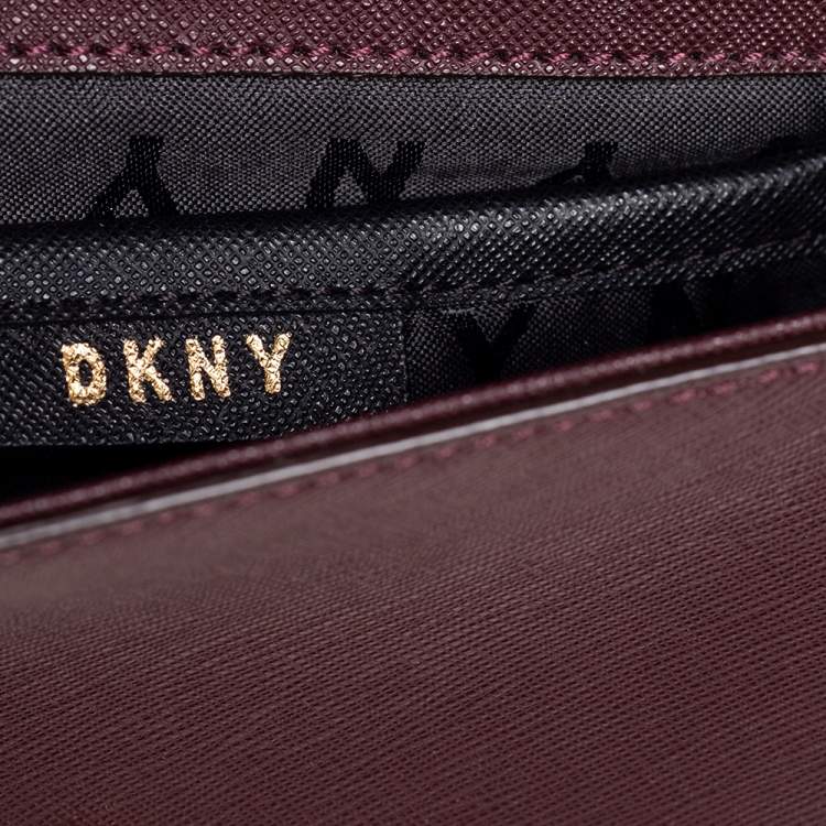 Pre Owned DKNY Dark Burgundy Saffiano Leather Flap Crossbody Bag