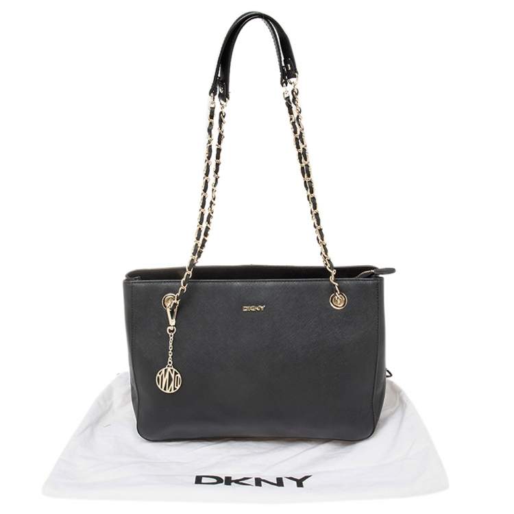 Pre Owned Dkny Black Leather Chain Handle Tote