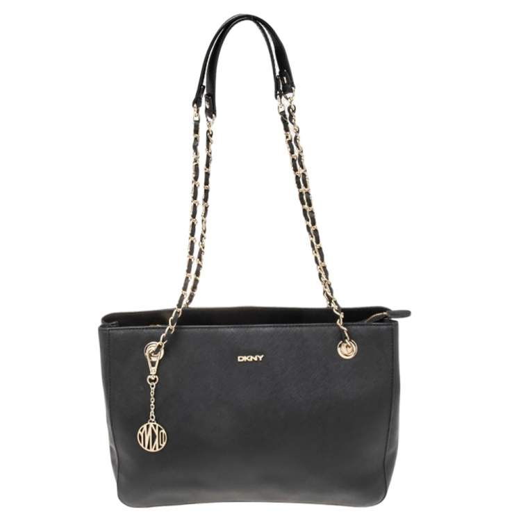 Pre Owned Dkny Black Leather Chain Handle Tote