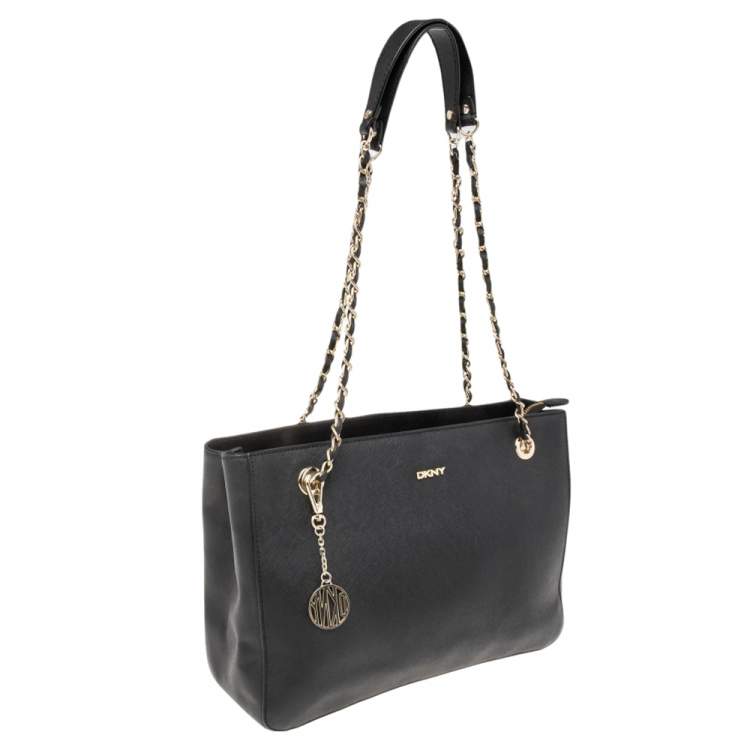 Pre Owned Dkny Black Leather Chain Handle Tote