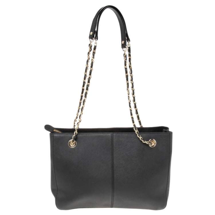 Pre Owned Dkny Black Leather Chain Handle Tote