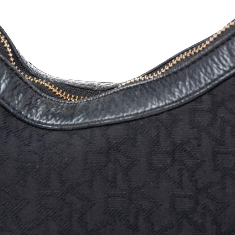 Pre Owned Dkny Black Leather And Monogram Canvas Hobo