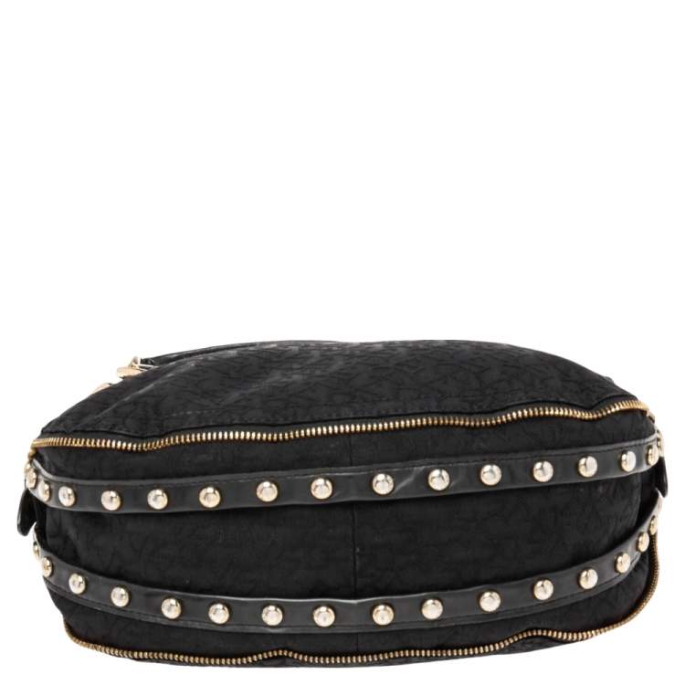 Pre Owned Dkny Black Leather And Monogram Canvas Hobo