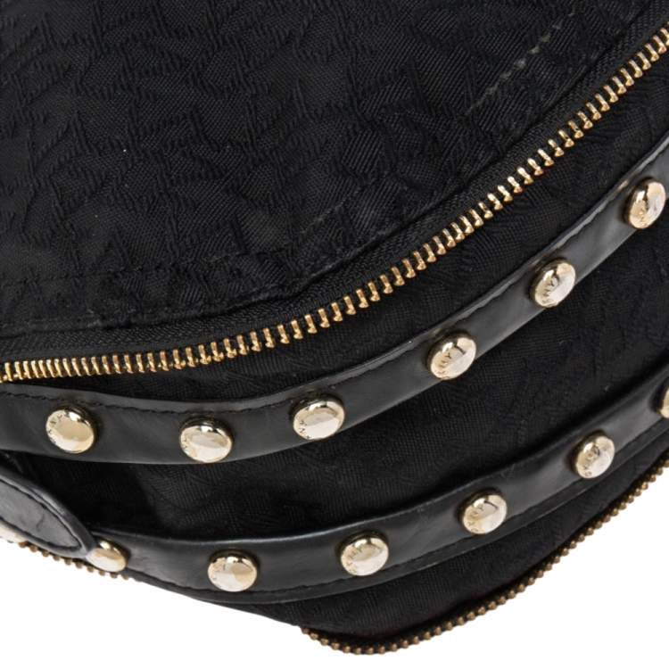 Pre Owned Dkny Black Leather And Monogram Canvas Hobo