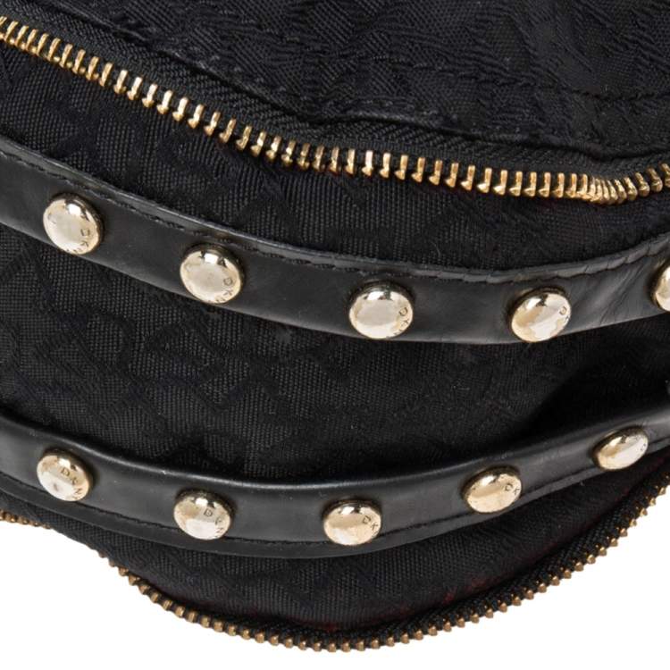 Pre Owned Dkny Black Leather And Monogram Canvas Hobo