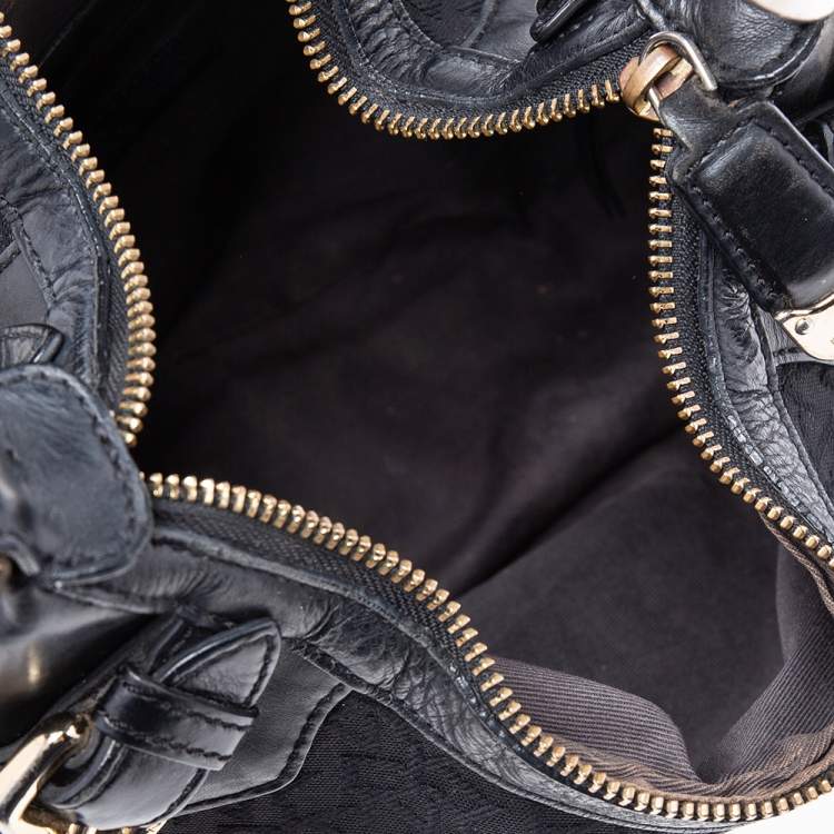 Pre Owned Dkny Black Leather And Monogram Canvas Hobo