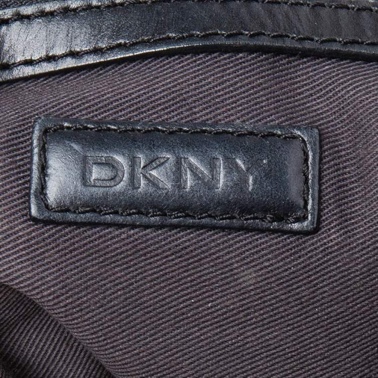 Pre Owned Dkny Black Leather And Monogram Canvas Hobo