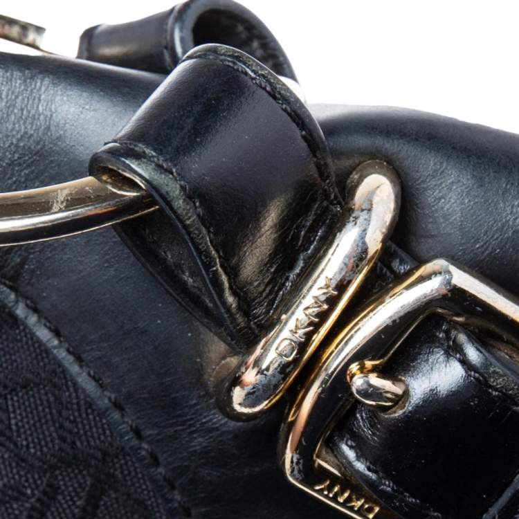 Pre Owned Dkny Black Leather And Monogram Canvas Hobo