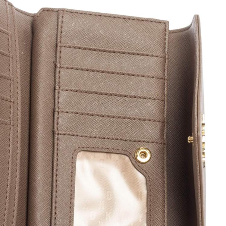 Pre Owned DKNY Dark Beige Saffiano Leather Envelope Flap Continental Wallet