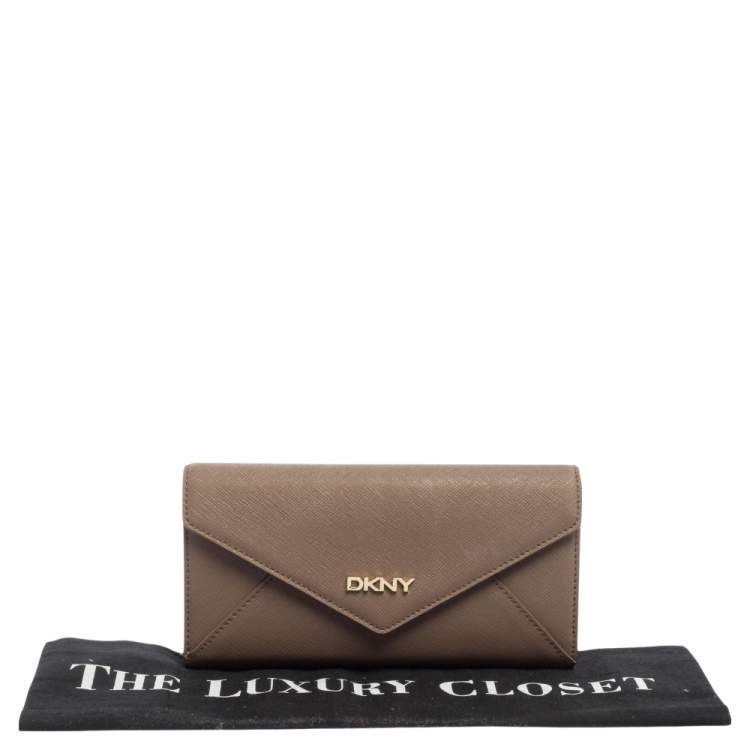 Pre Owned DKNY Dark Beige Saffiano Leather Envelope Flap Continental Wallet
