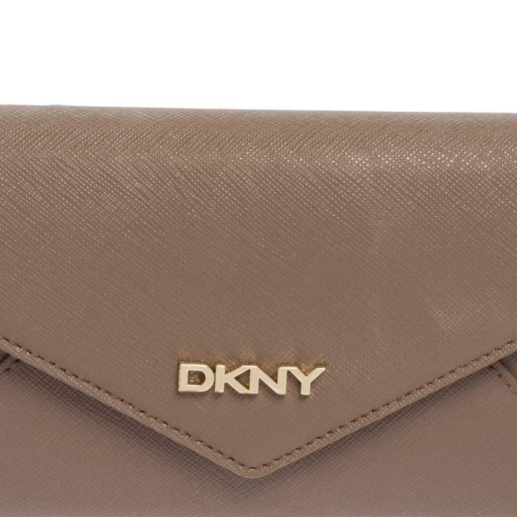 Pre Owned DKNY Dark Beige Saffiano Leather Envelope Flap Continental Wallet