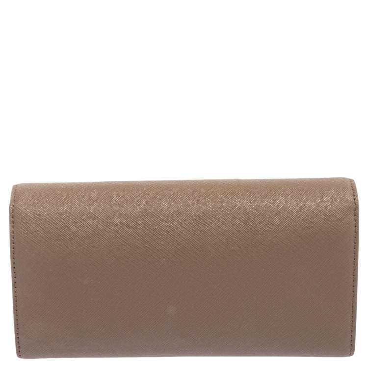 Pre Owned DKNY Dark Beige Saffiano Leather Envelope Flap Continental Wallet