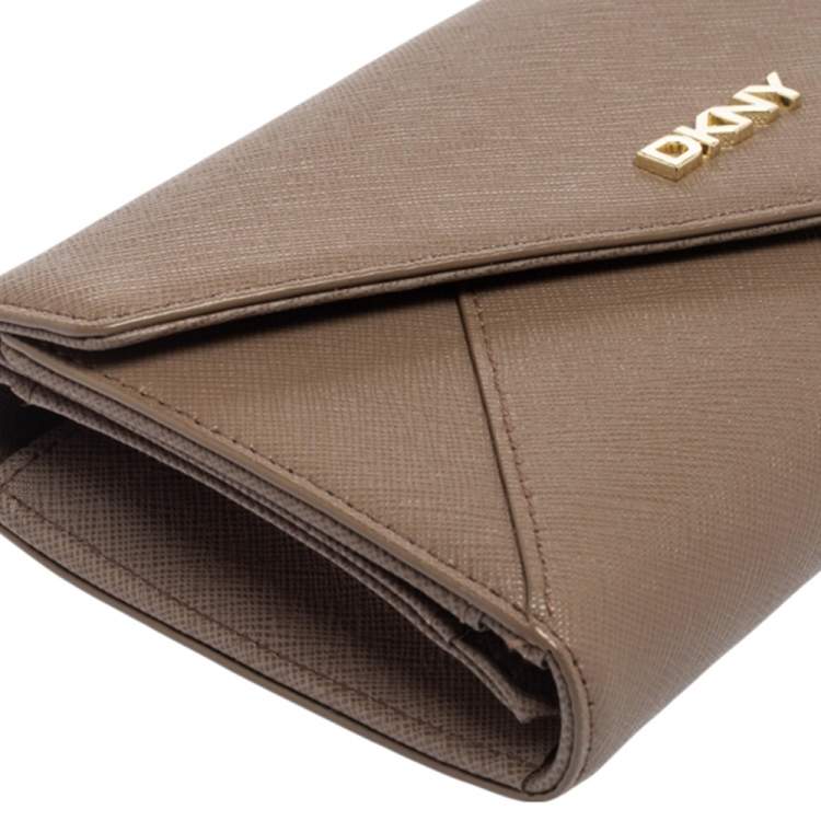 Pre Owned DKNY Dark Beige Saffiano Leather Envelope Flap Continental Wallet
