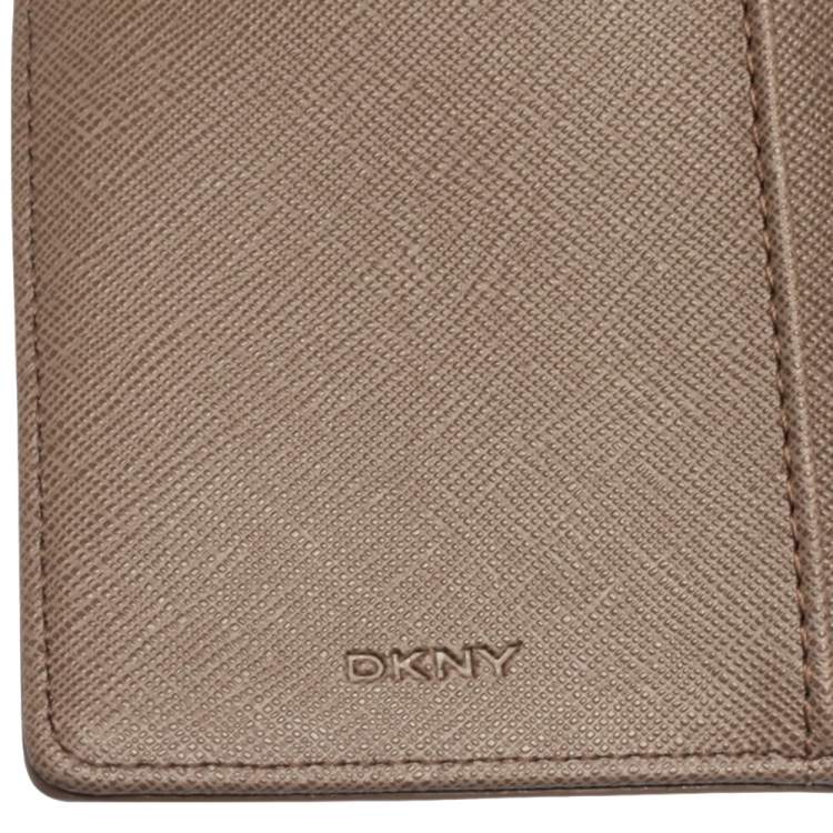 Pre Owned DKNY Dark Beige Saffiano Leather Envelope Flap Continental Wallet