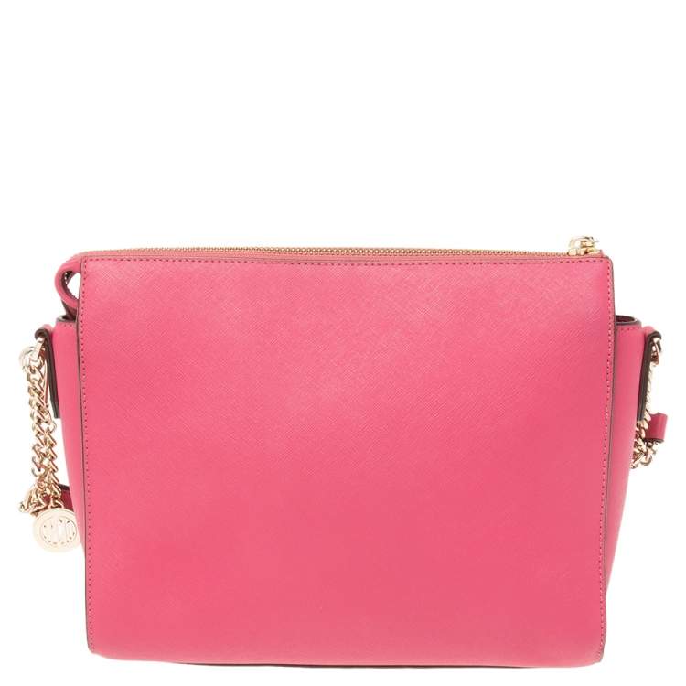 Pre Owned DKNY Pink Leather Ava Zip Crossbody Bag