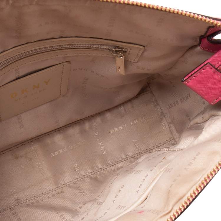 Pre Owned DKNY Pink Leather Ava Zip Crossbody Bag
