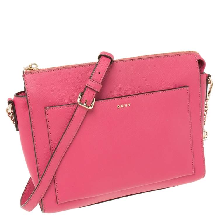 Pre Owned DKNY Pink Leather Ava Zip Crossbody Bag
