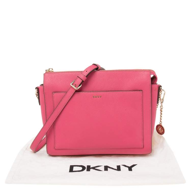 Pre Owned DKNY Pink Leather Ava Zip Crossbody Bag