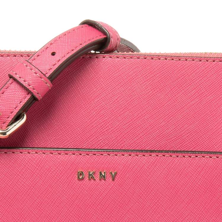 Pre Owned DKNY Pink Leather Ava Zip Crossbody Bag