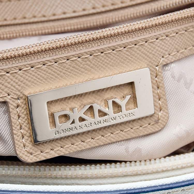 Pre Owned DKNY White/Blue Ombre Saffiano Leather Shopper Tote