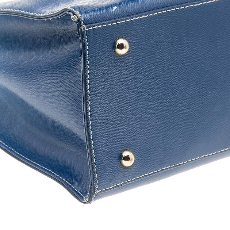 Pre Owned DKNY White/Blue Ombre Saffiano Leather Shopper Tote
