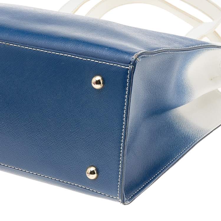 Pre Owned DKNY White/Blue Ombre Saffiano Leather Shopper Tote