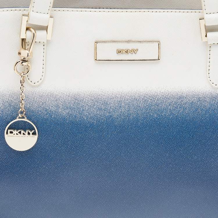 Pre Owned DKNY White/Blue Ombre Saffiano Leather Shopper Tote
