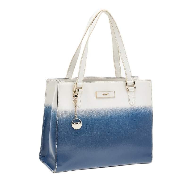 Pre Owned DKNY White/Blue Ombre Saffiano Leather Shopper Tote