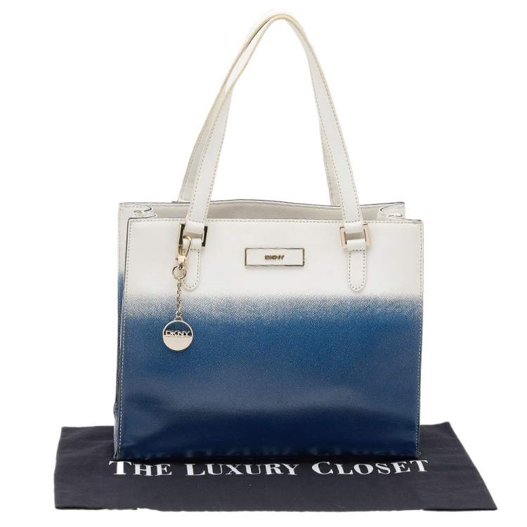 Pre Owned DKNY White/Blue Ombre Saffiano Leather Shopper Tote