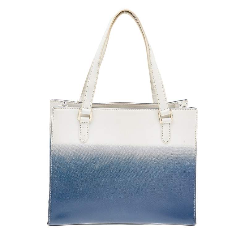 Pre Owned DKNY White/Blue Ombre Saffiano Leather Shopper Tote