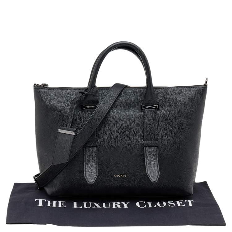 Pre Owned DKNY Black Leather Shopper Tote