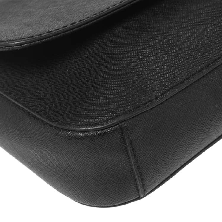 Pre Owned DKNY Black Saffiano Leather Logo Flap Shoulder Bag