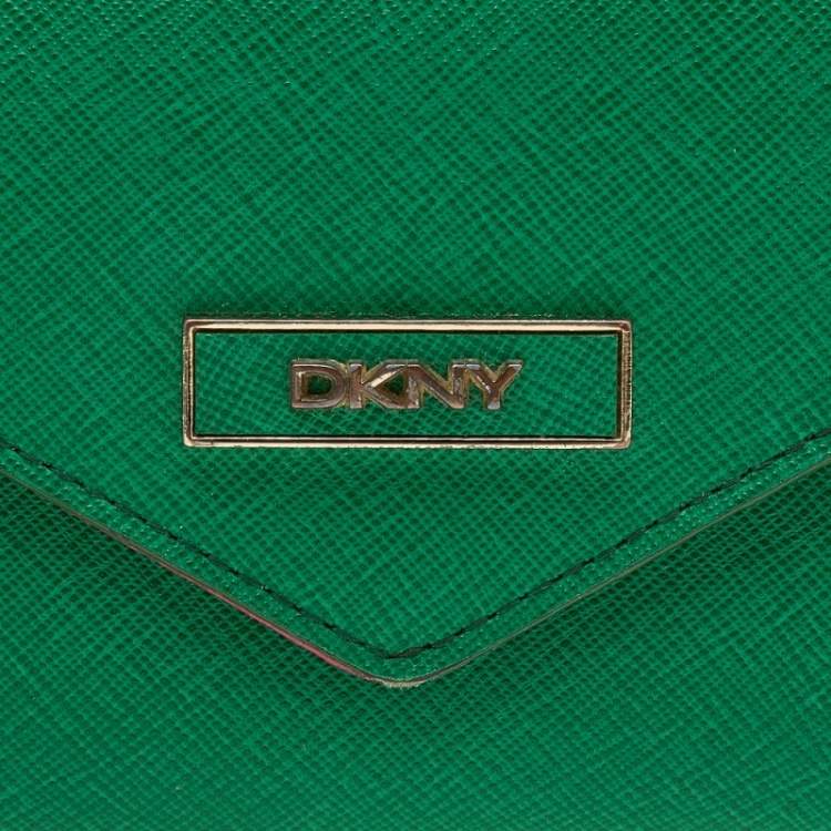Pre Owned DKNY Green/Pink Leather Long Trifold Wallet