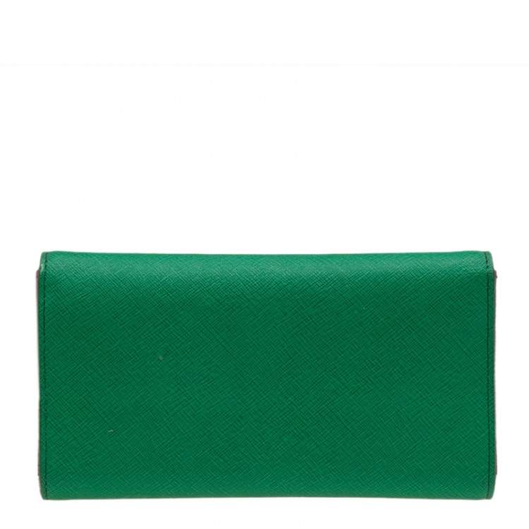 Pre Owned DKNY Green/Pink Leather Long Trifold Wallet