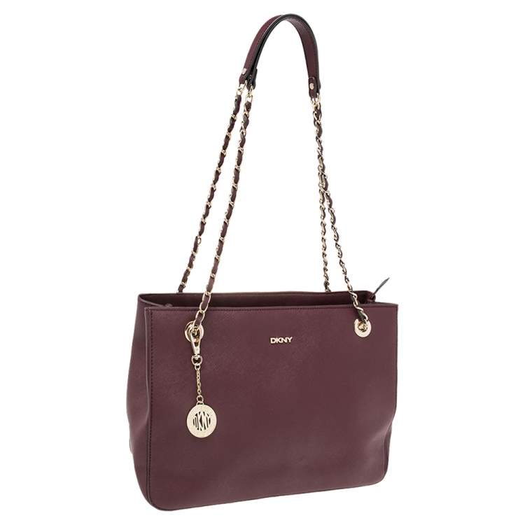 مملوكة مسبقًا Dkny Burgundy Leather Top Zip Tote