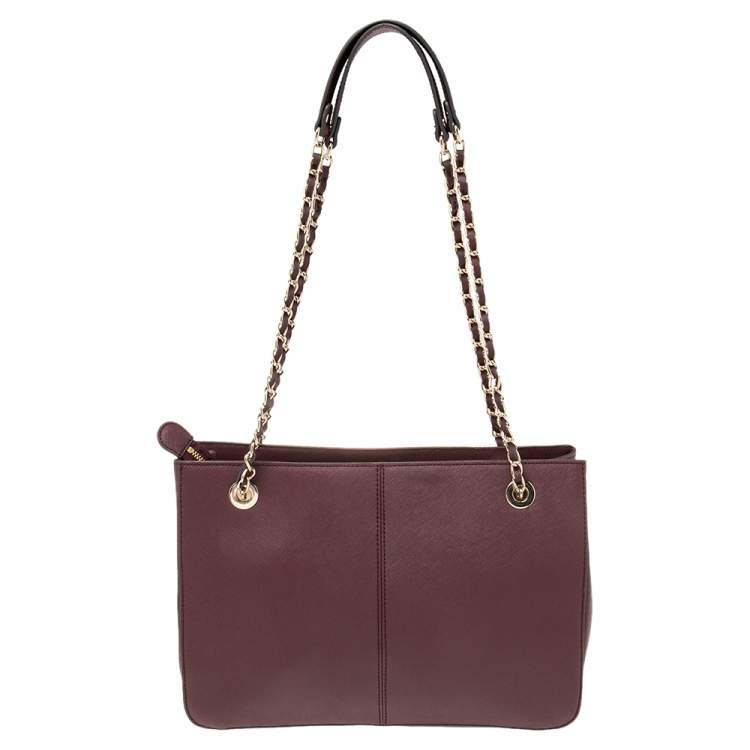مملوكة مسبقًا Dkny Burgundy Leather Top Zip Tote