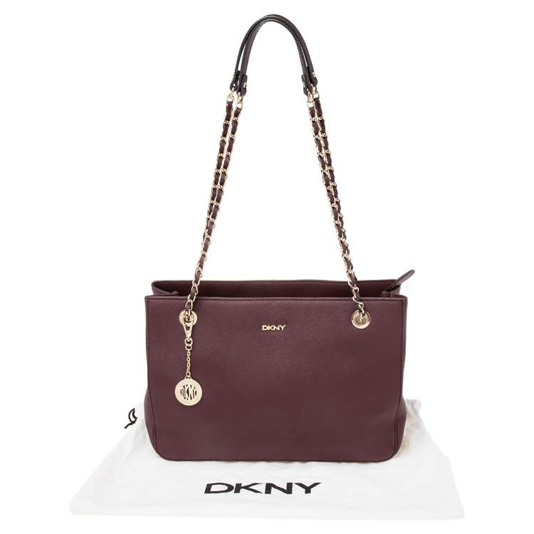 مملوكة مسبقًا Dkny Burgundy Leather Top Zip Tote