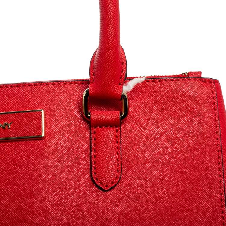 Pre Owned Dkny Red Saffiano Leather Double Zip Tote