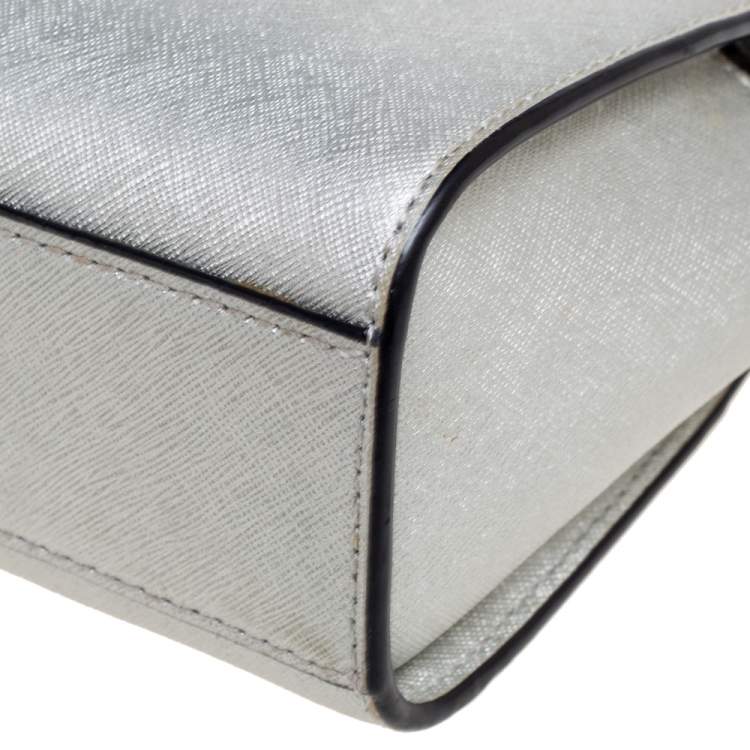 Pre Owned DKNY Silver Saffiano Leather Zip Crossbody Bag 