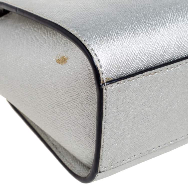 Pre Owned DKNY Silver Saffiano Leather Zip Crossbody Bag 