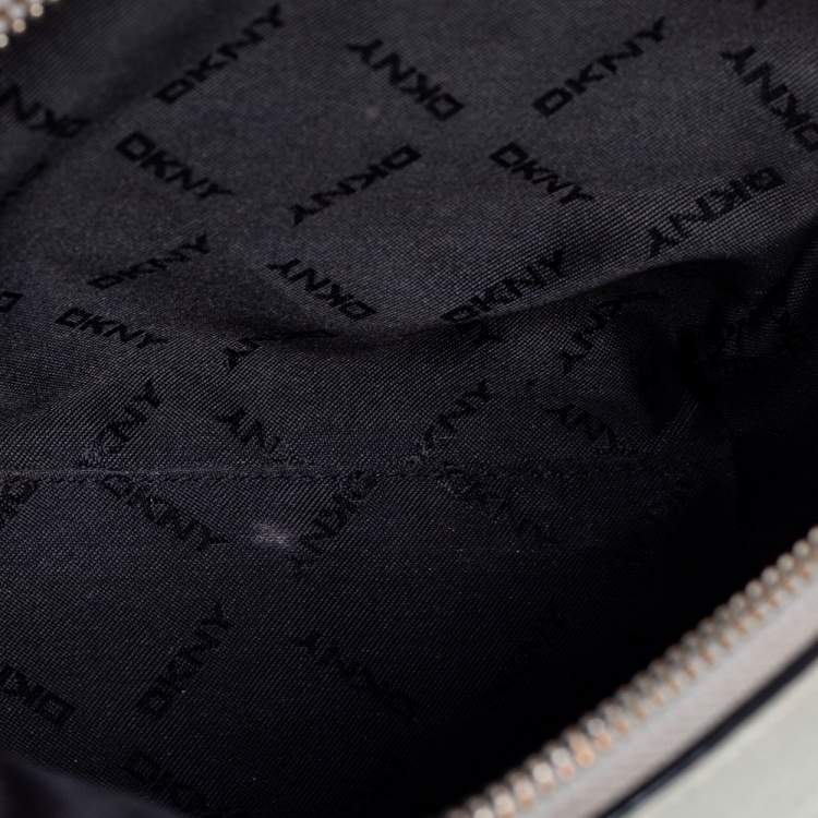 Pre Owned DKNY Silver Saffiano Leather Zip Crossbody Bag 