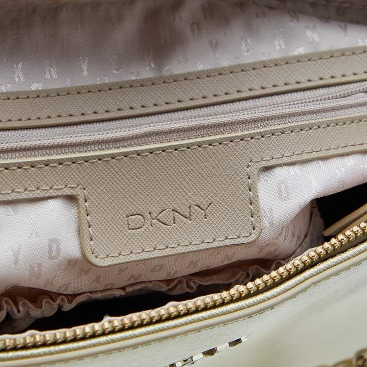 Pre Owned DKNY Metallic Gold Saffiano Leather Bryant Park Chain Tote
