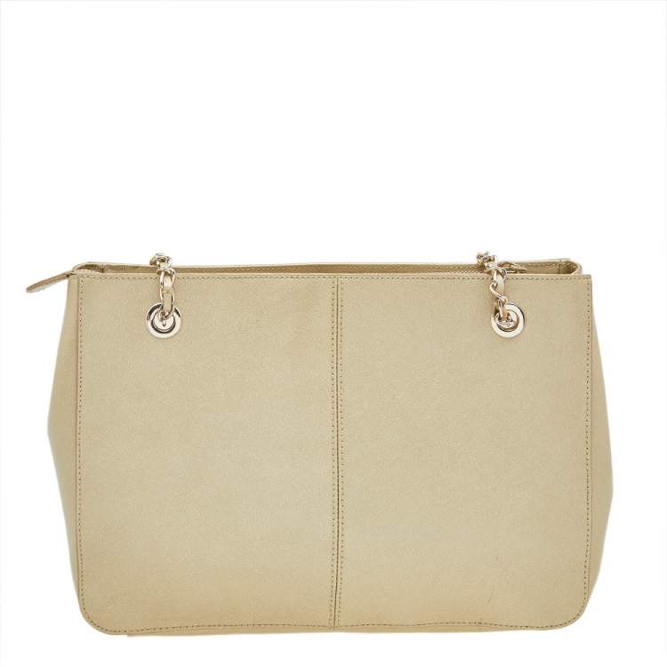 Pre Owned DKNY Metallic Gold Saffiano Leather Bryant Park Chain Tote