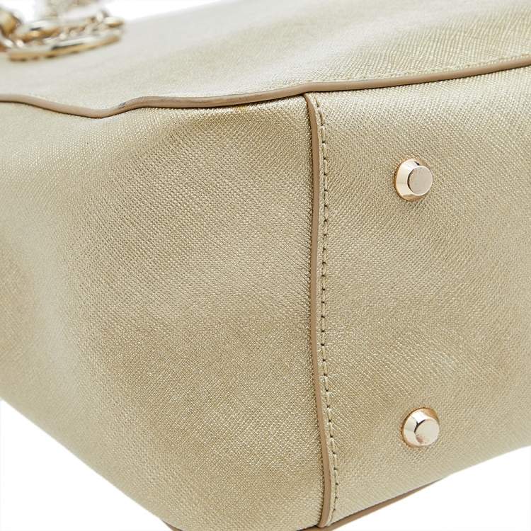 Pre Owned DKNY Metallic Gold Saffiano Leather Bryant Park Chain Tote