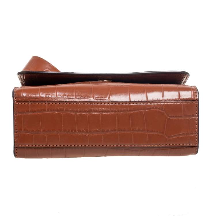Pre Owned DKNY Tan Croc Embossed Leather Chain Shoulder Bag