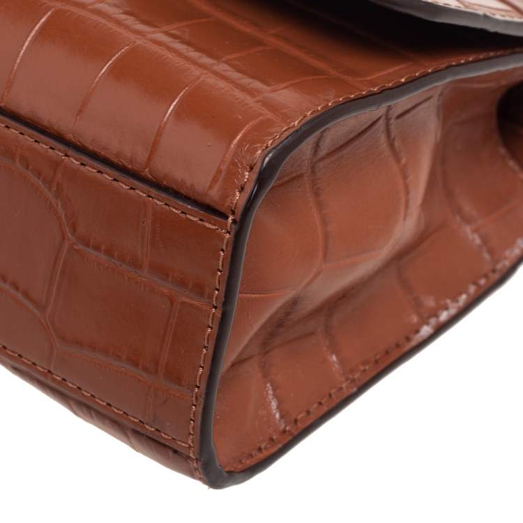 Pre Owned DKNY Tan Croc Embossed Leather Chain Shoulder Bag