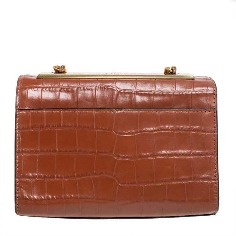 Pre Owned DKNY Tan Croc Embossed Leather Chain Shoulder Bag