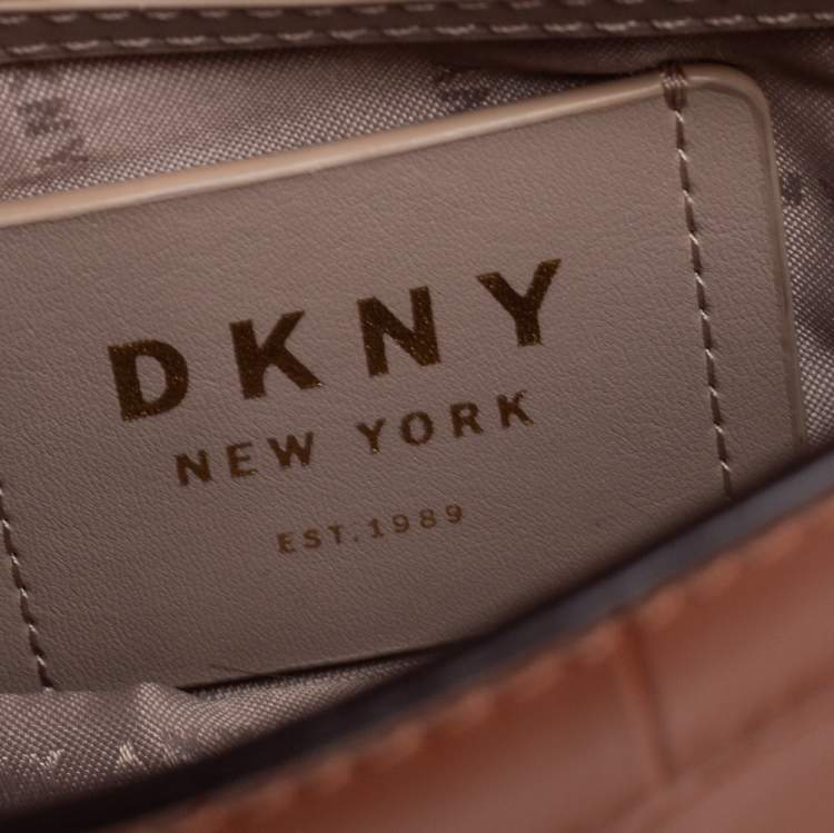 Pre Owned DKNY Tan Croc Embossed Leather Chain Shoulder Bag